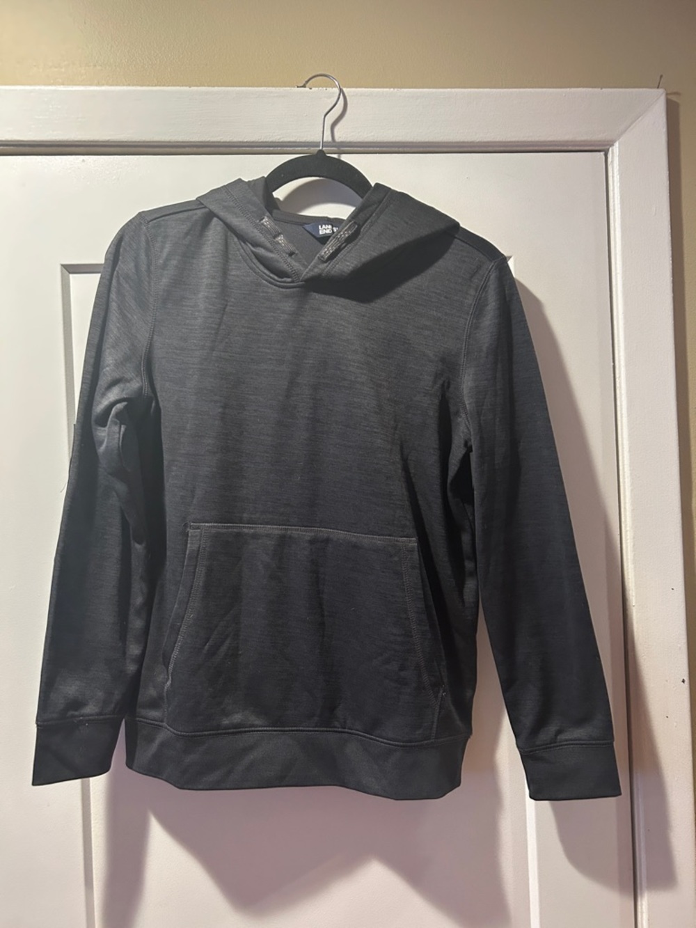 Lands End Kids XL size 14-16 Black/Grey charcoal heathered Hooded Sweatshirt